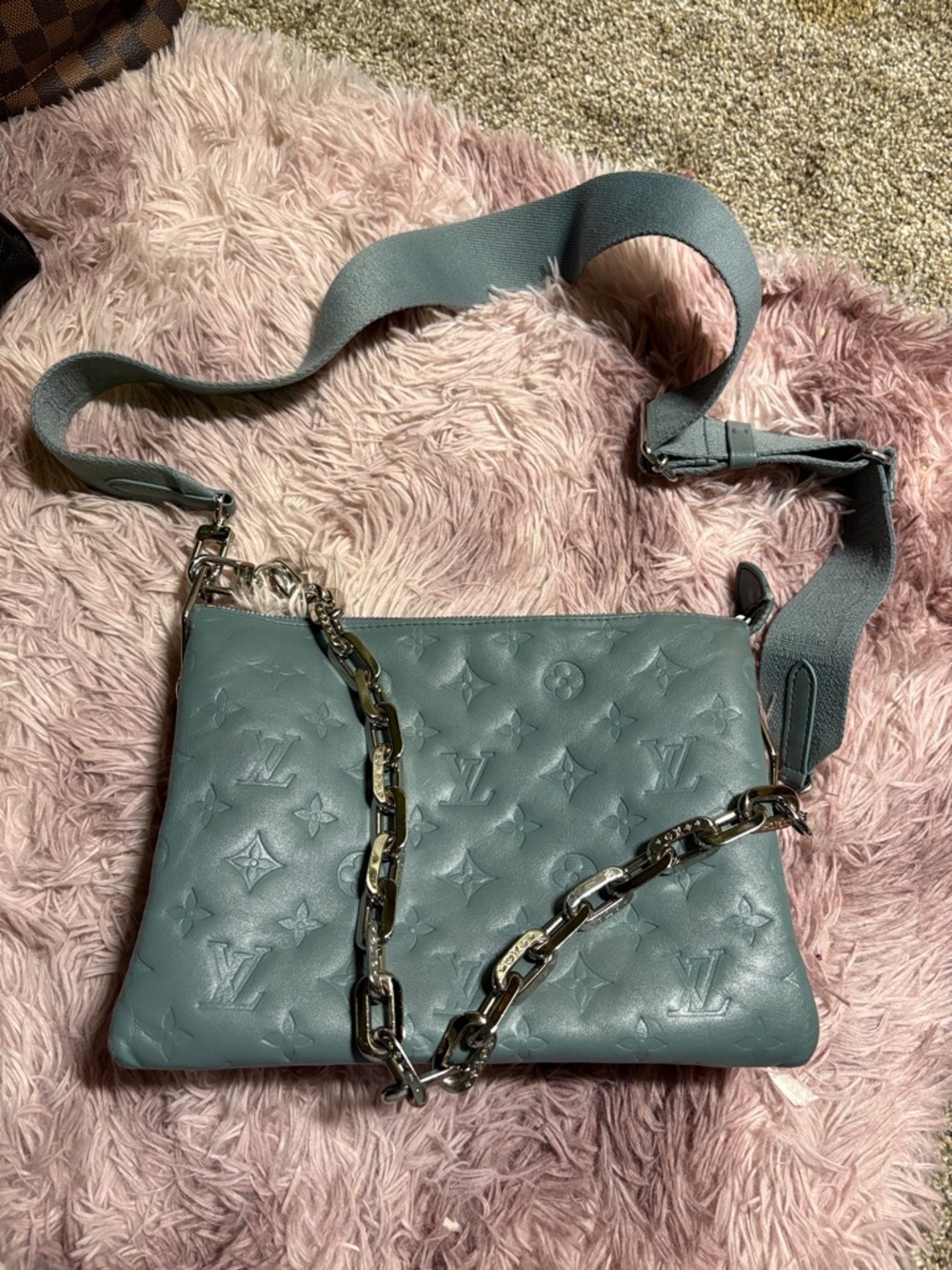 Louis Vuitton Coussin Blue-Grey Embossed Monogram Crossbody Bag